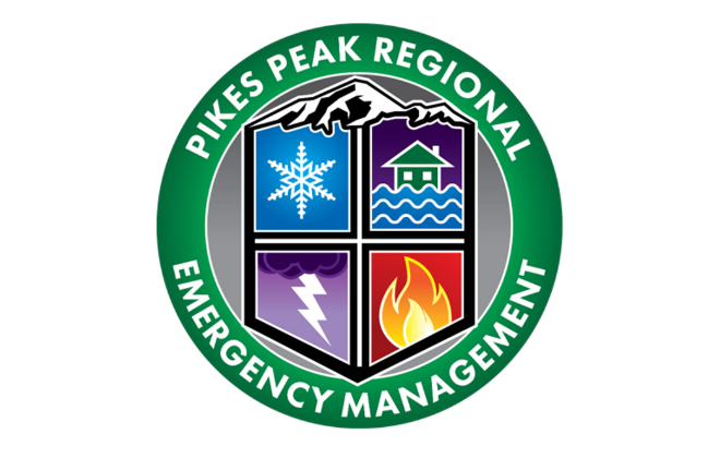 Logo for the Pikes Peak Regional Office of Emergency Management, with white background